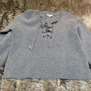Madewell Lace Up Pullover Grey Sweater Size Small 100% Merino Wool Size M